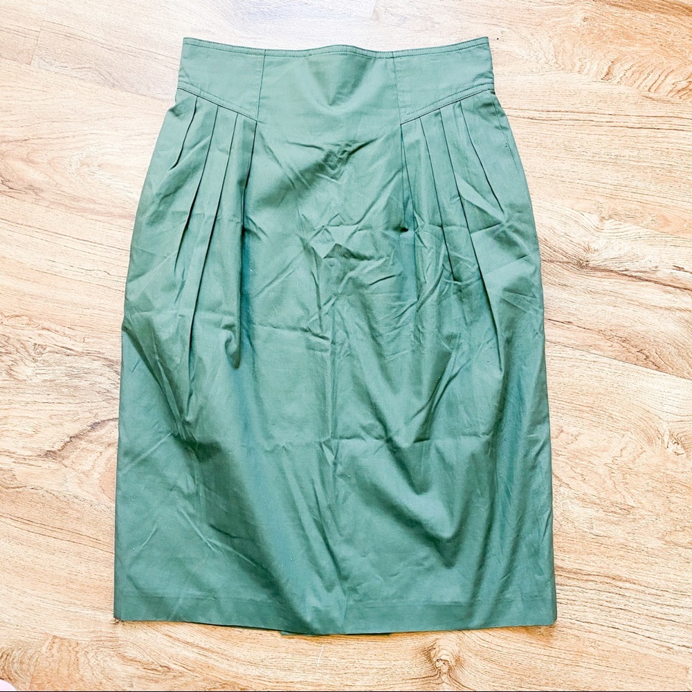 Christian Dior Pleated Olive Green Pencil Skirt